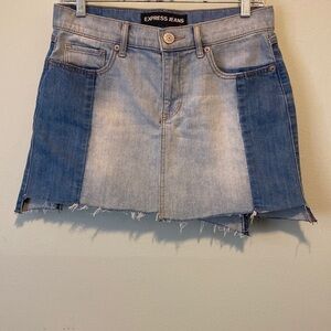 Express Dark & Light Color Contrast Denim Mini Skirt